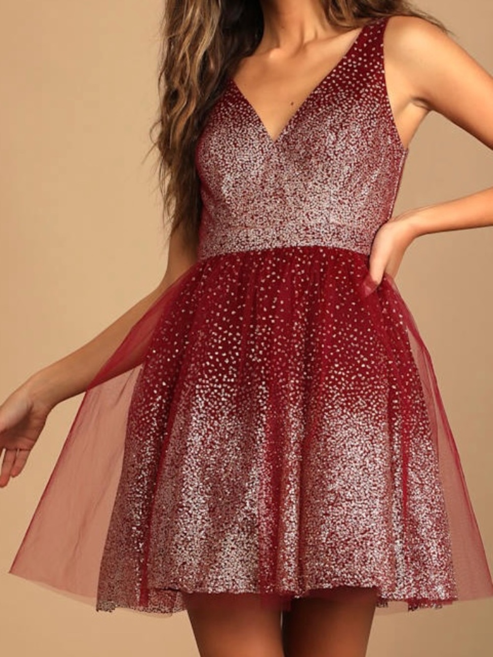 NWT Lulus Ballerina Dream Burgundy Gold Skater Mini Dress Size Medium